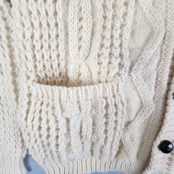 Gaeltarra For Austin Reed Chunky Knit Cardigan Button Men Size 40 Ivory New Wool - Picture 4 of 12